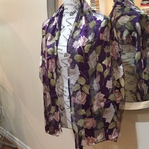 60” purple, sage, rose silk scarf